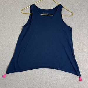 Girl’s Lilly Pulitzer Navy Blue Tank Top Xl 12-14 Pink Tassels Vacation Beach